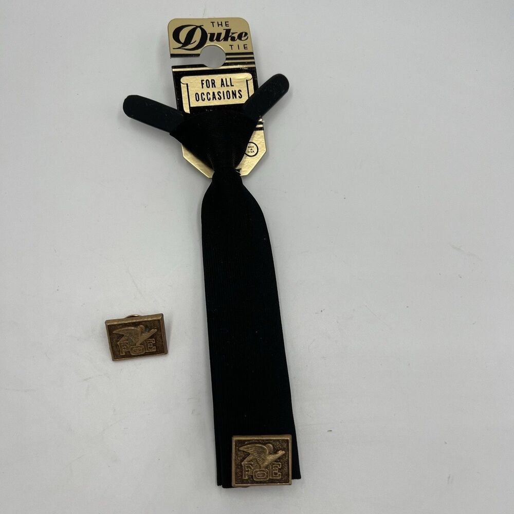 Vintage F.O.E. Fraternal Order Of Eagles Short Tie With 2 Brass Pins